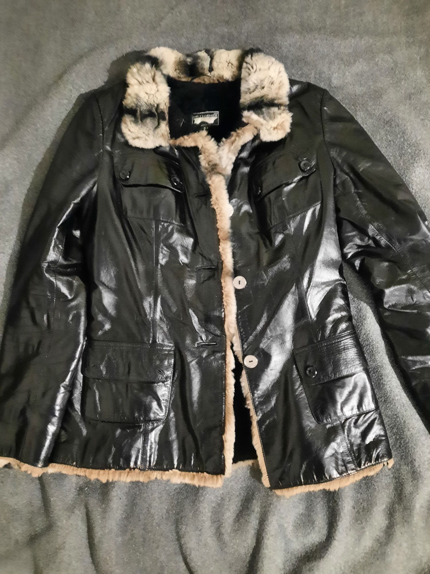Шкіряна турецька куртка Umut Leather з утеплювачем,комір натуральний к