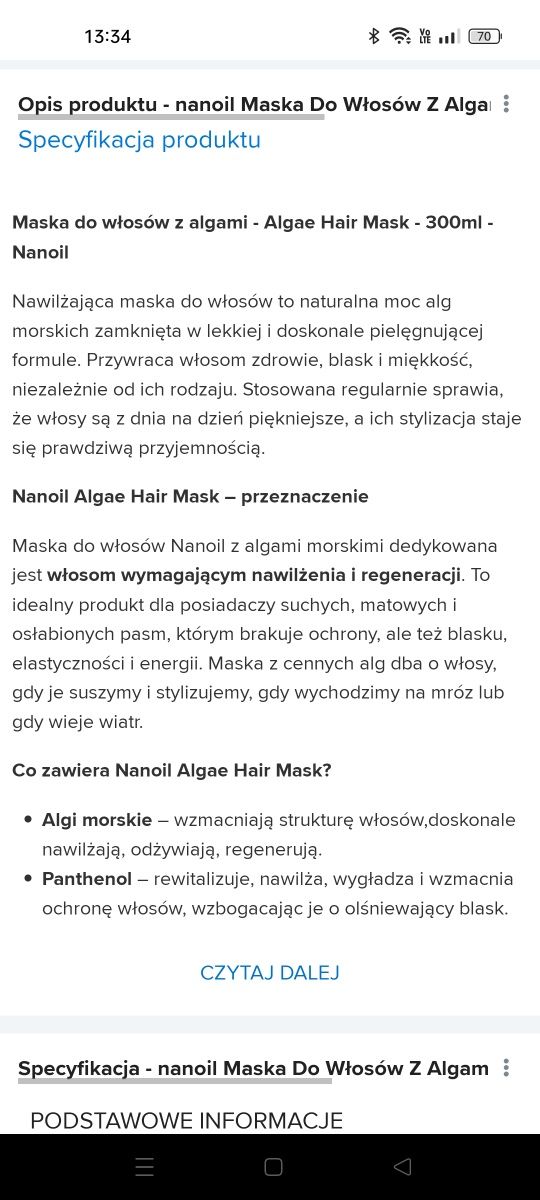 Nanoil maska do włosów z algami - 300 ml