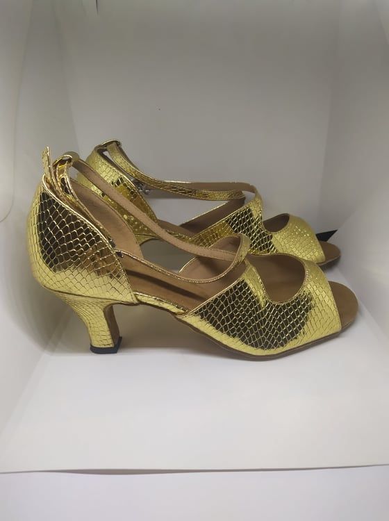 Złote buty taneczne latino zamszowa podeszwa EU36 22,5cm