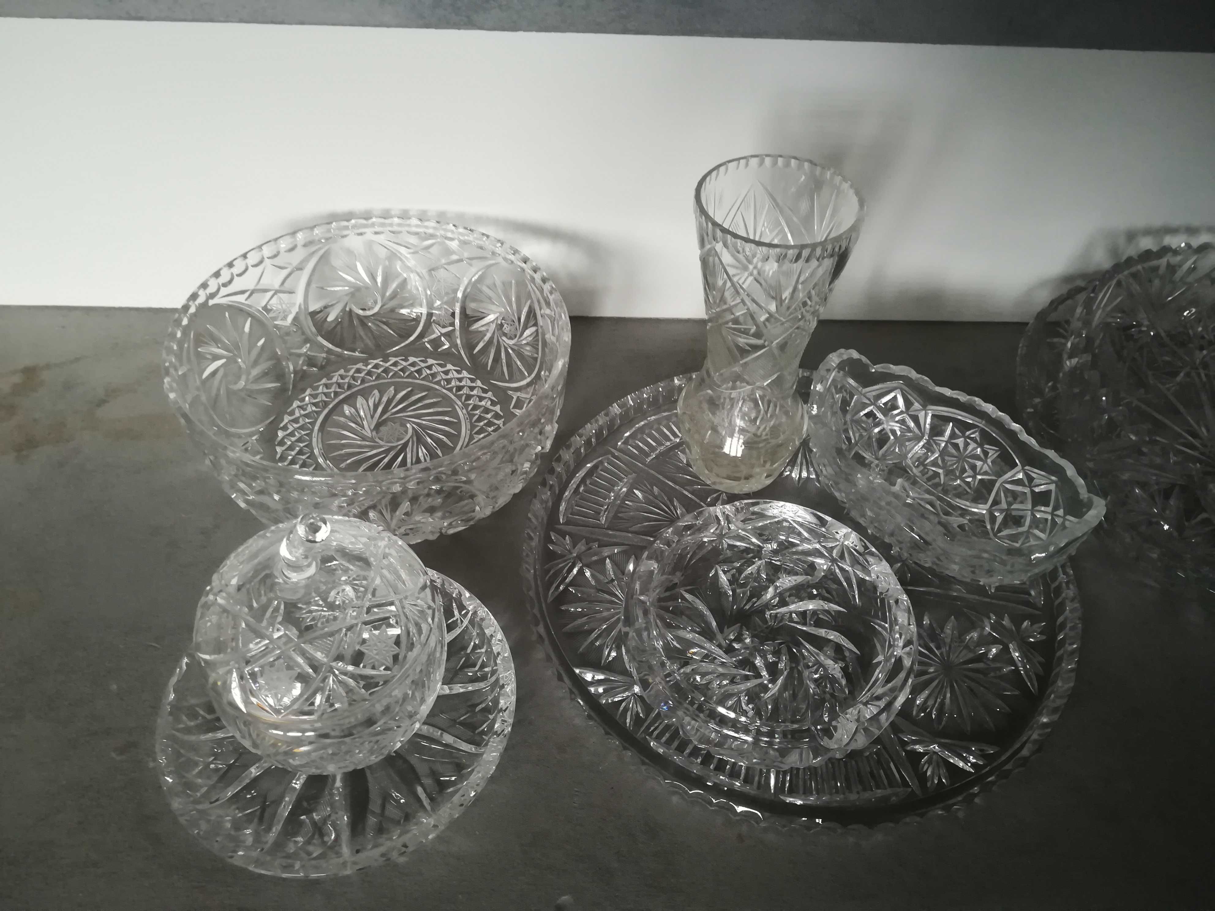 Kryształy z PRL, wazon, patera, popielniczka