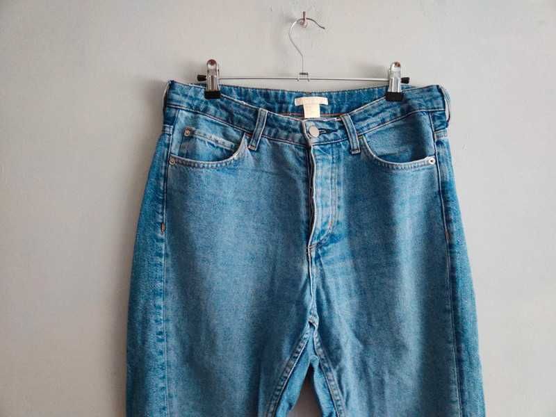 Jeansowe spodnie mom jeans H&M modułowe ze średnim stanem