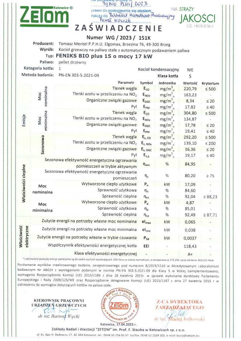 Kocioł piec c.o. 5 klasa Feniks BIO + 17 pellet ekoprojekt kotlyleszka
