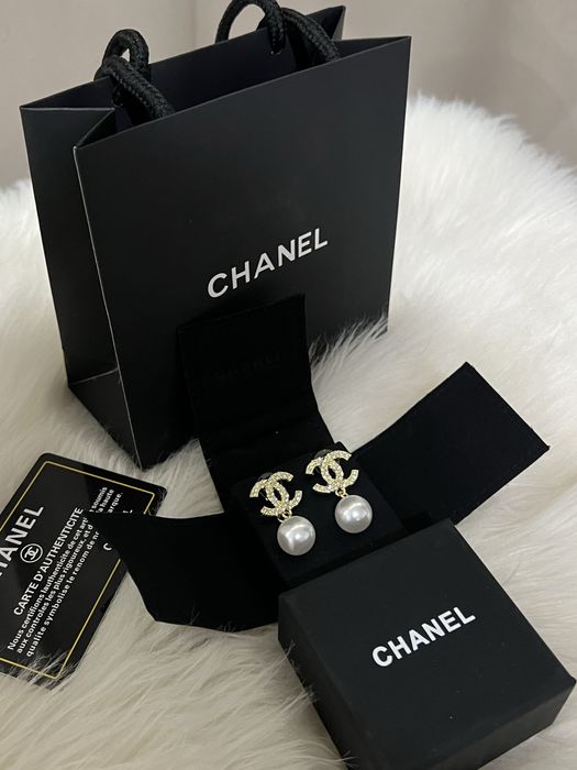 Kolczyki Chanel złote perły + komplet opakowań!!