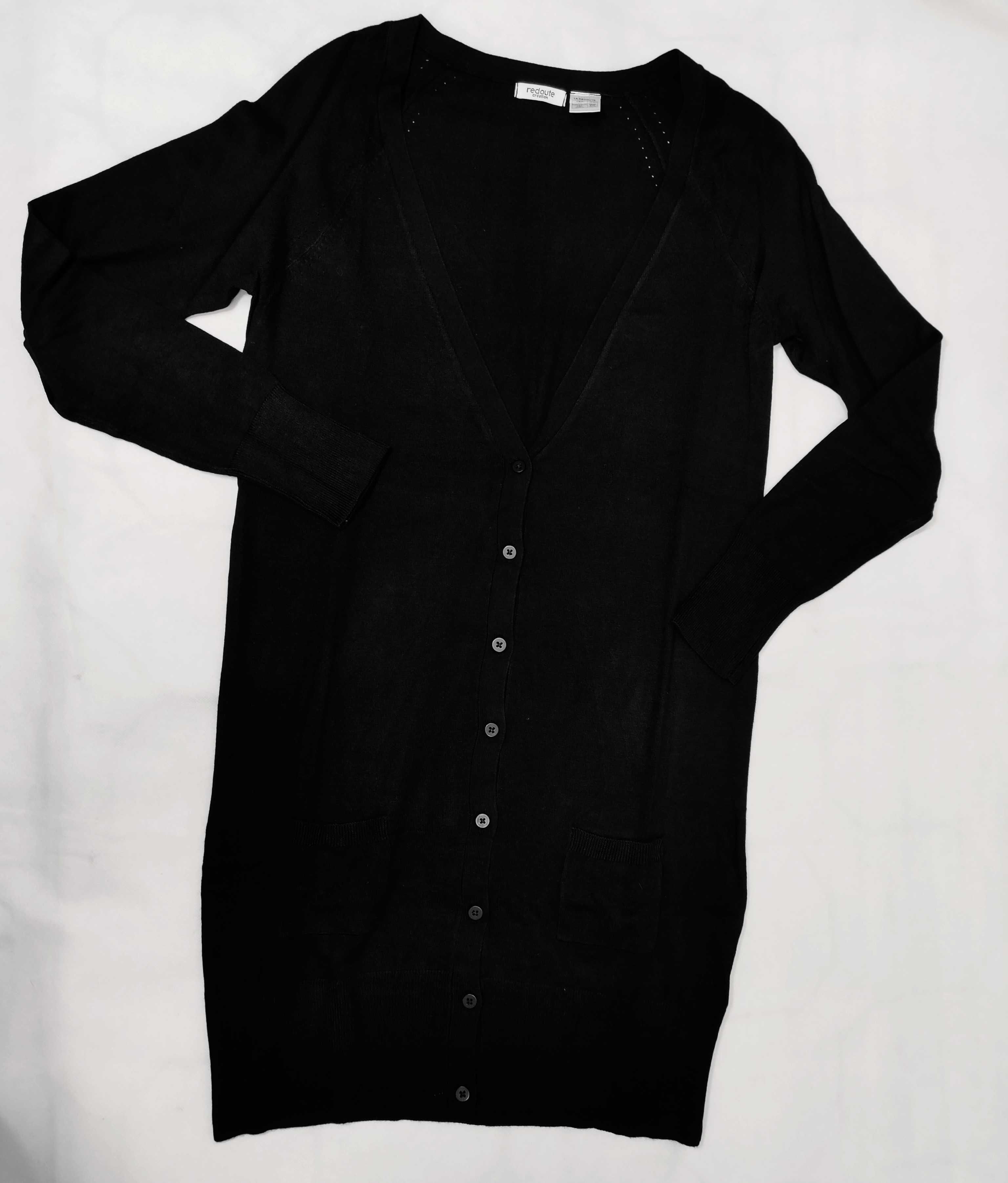 Sweter damski kardigan 32/34 z wiskozy czarny długi SW0091 LA REDOUTE