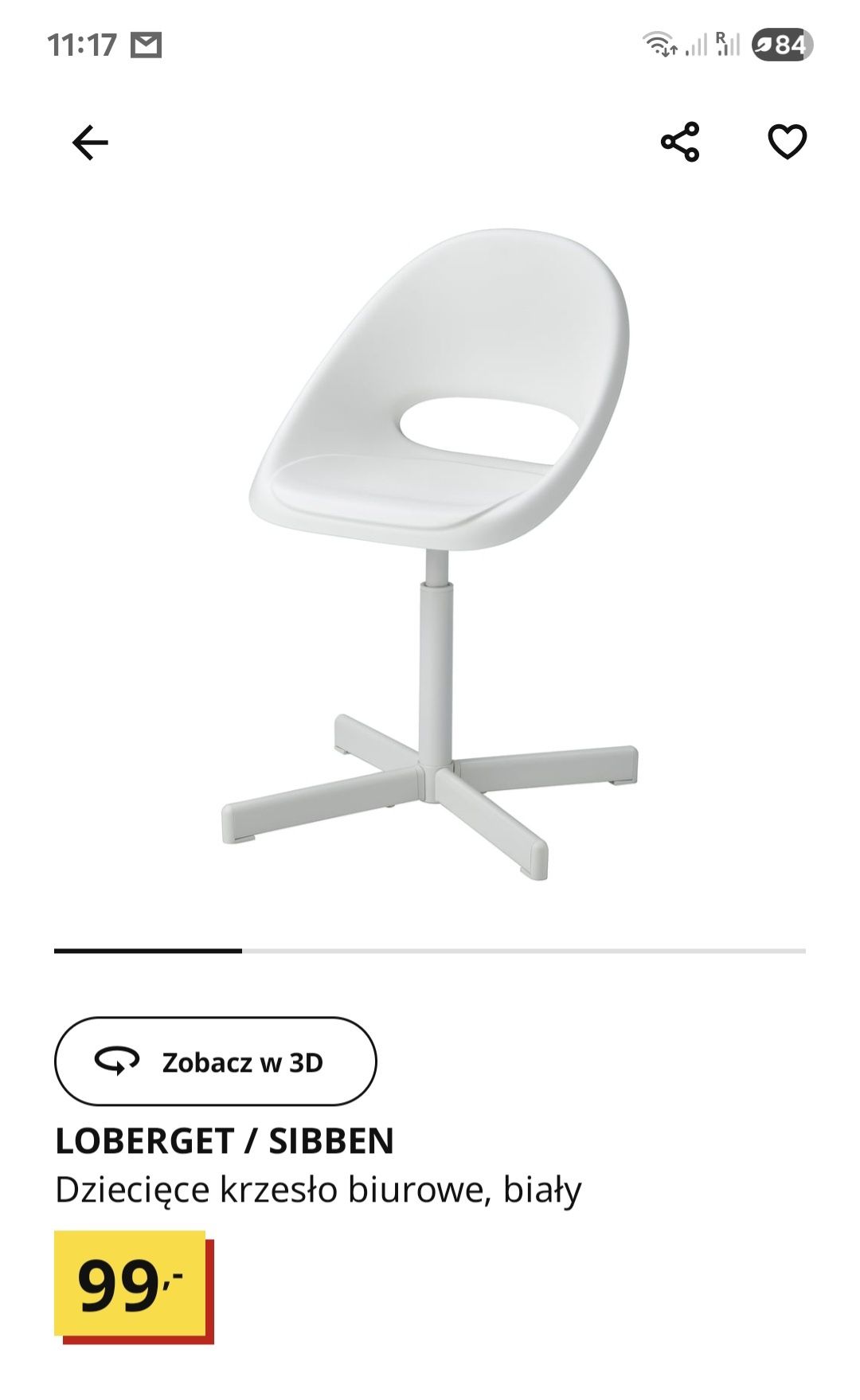 Krzesło dzieciece biurowe do biurka ikea Loberget /Sibben