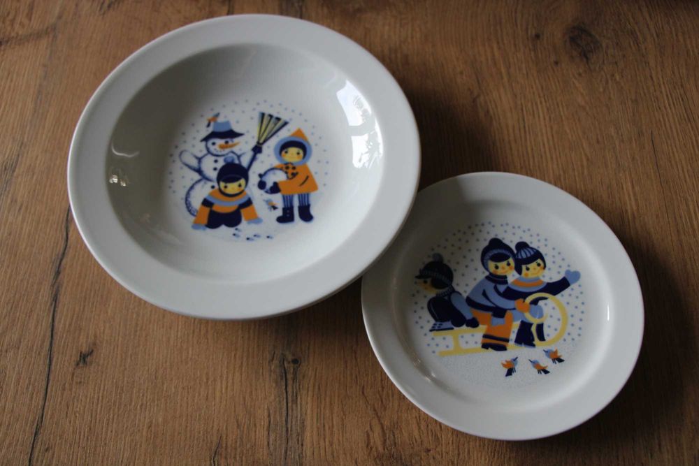 Talerz talerze 2 sztuki dzieci na sankach bałwan zima