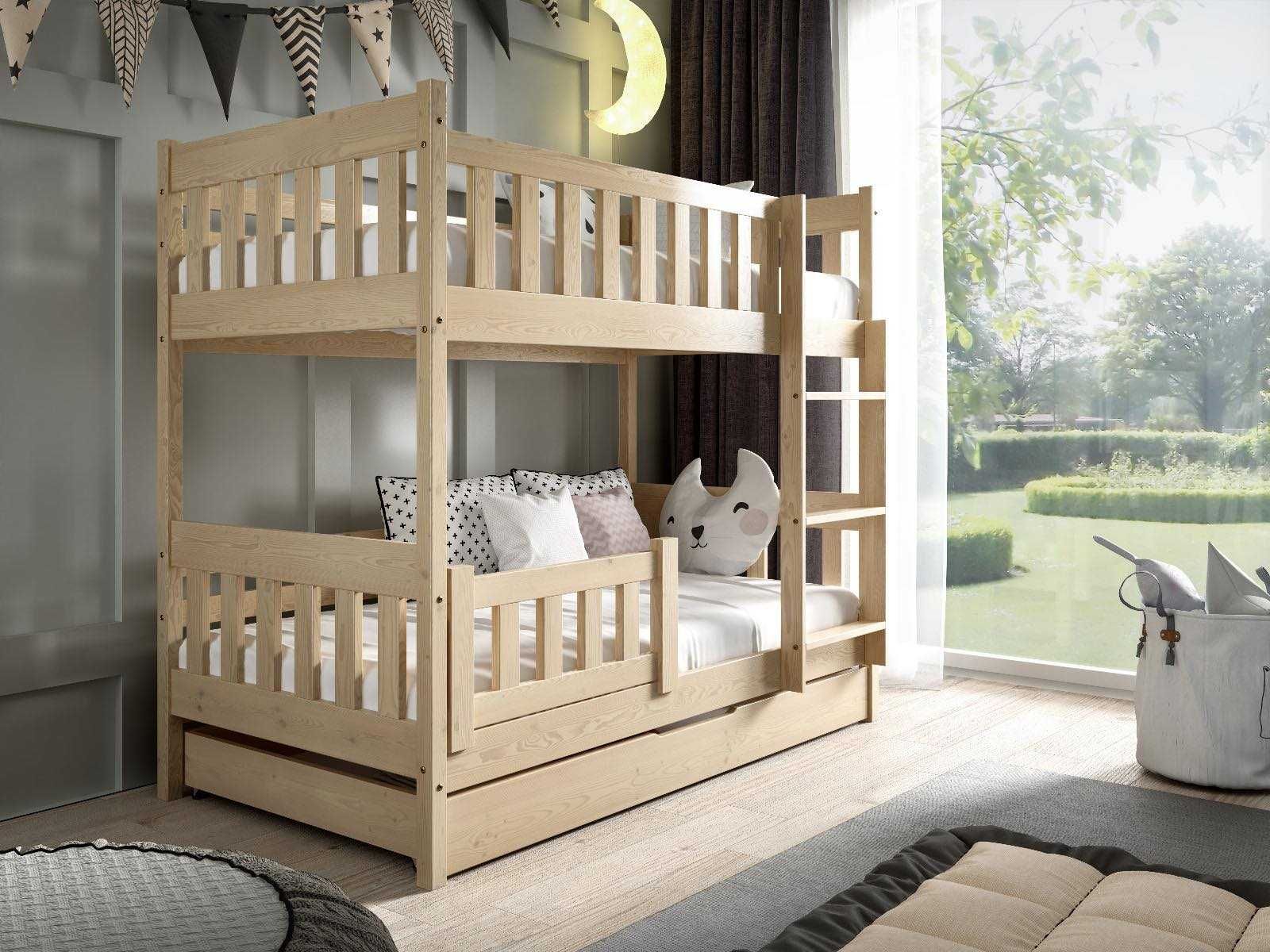 Drewniane łóżko piętrowe dla dzieci LILA szczebelki + gratis