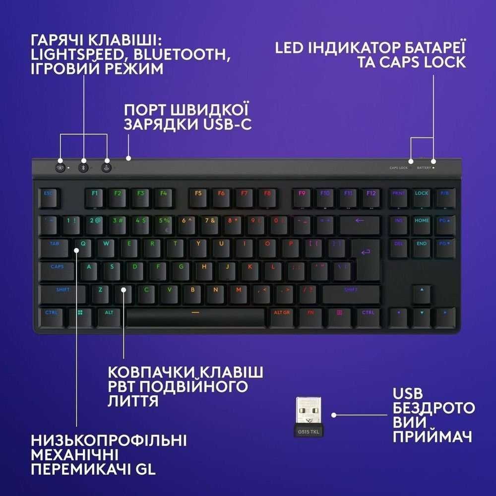 Клавіатура Logitech G515 LightSpeed TKL Black