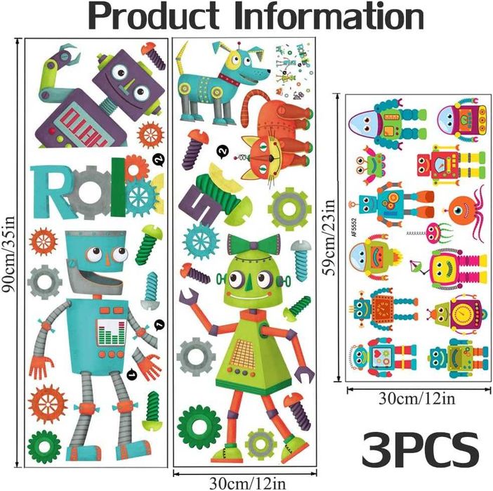 NAKLEJKA ścienna ROBOTY do pokoju dziecięcego dekoracja s045