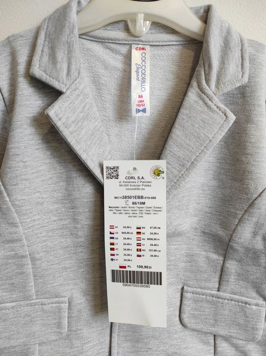 Elegancka marynarka  dziecięca dresowa z dzianiny - rozmiar 86/92