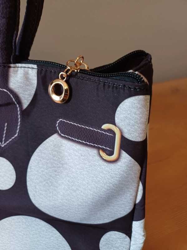 Torba shopper w białe kropki , pasek duża pojemność