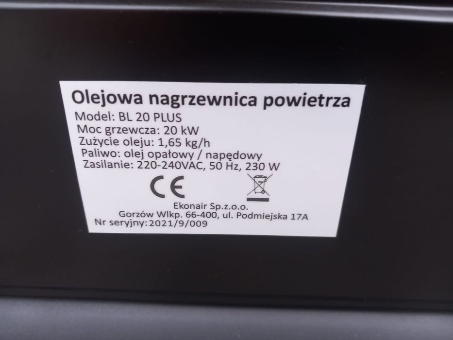 Nagrzewnica olejowa  BL20 EKONAIR