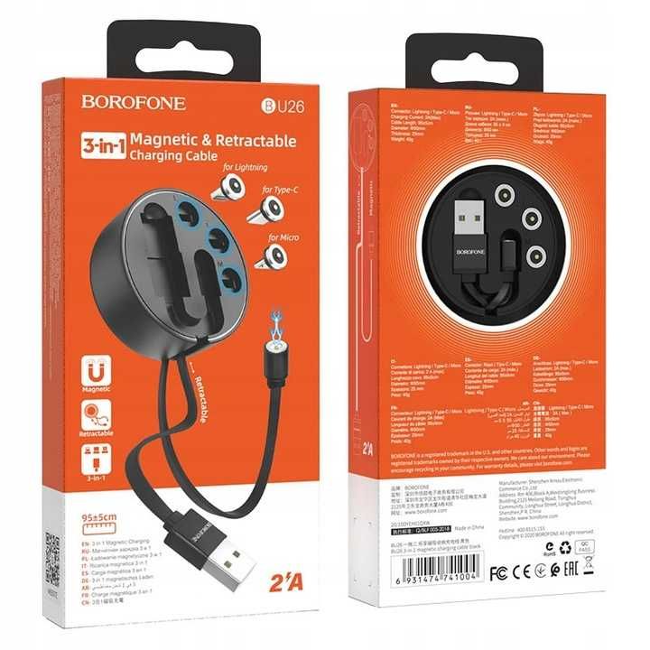 Kabel Magnetyczny 3w1 Micro USB/ Typ C/Lightning