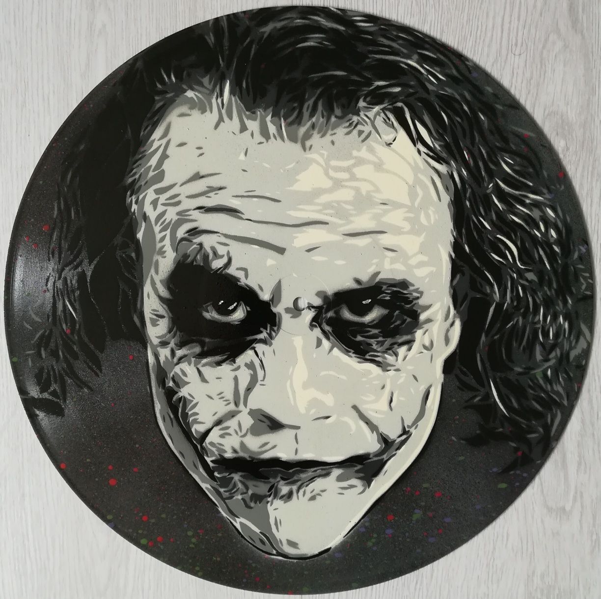 Joker Joaquin Phoenix /Heath Ledger pintura original em disco de vinil