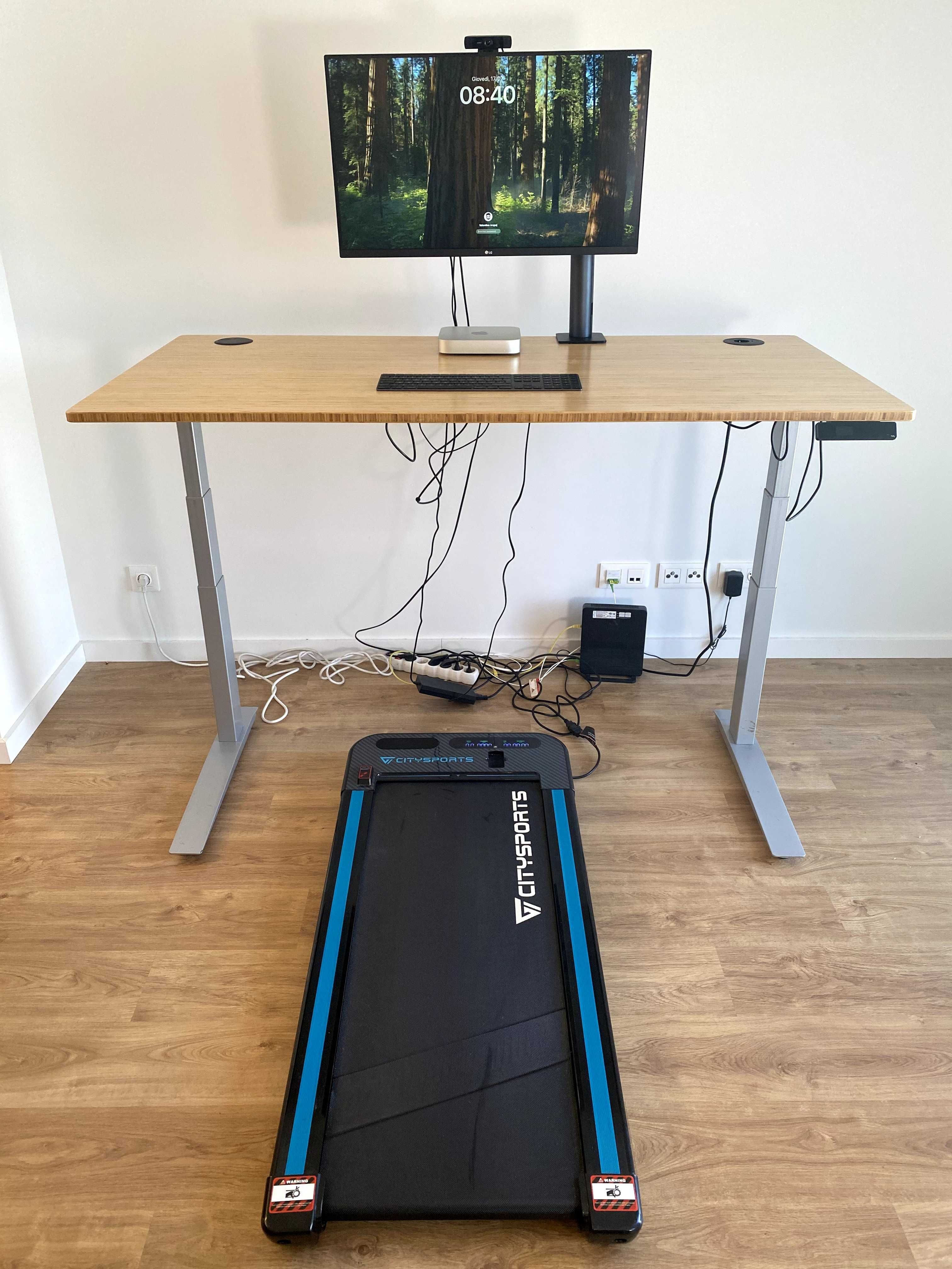 Setup Completo - Secretária Elétrica + Monitor 4K + Mac Mini M1