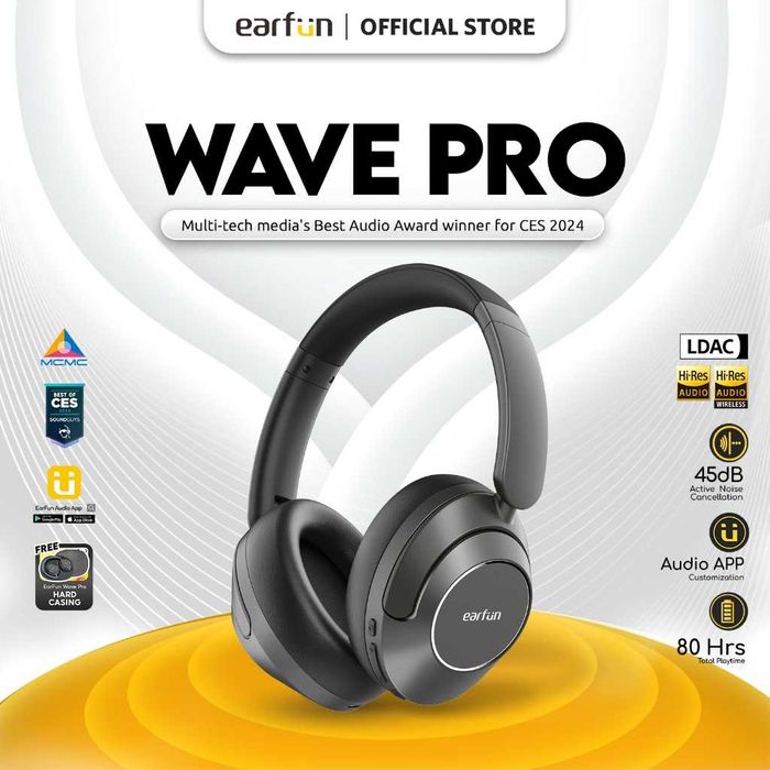 EarFun Wave Pro. Bezprzewod. słuchawki Bluetooth, ANC. LDAC, AAC NOWE!