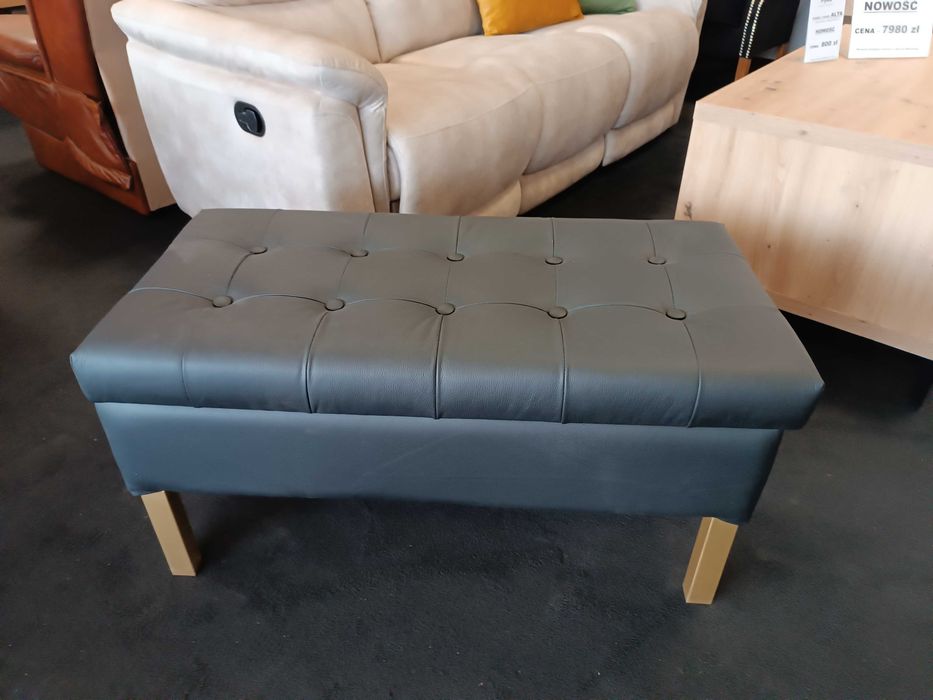 Nowa Pufa 90cm Otwierana -Skóra Naturalna-Kolor Czarny, -50% Wyprzedaż