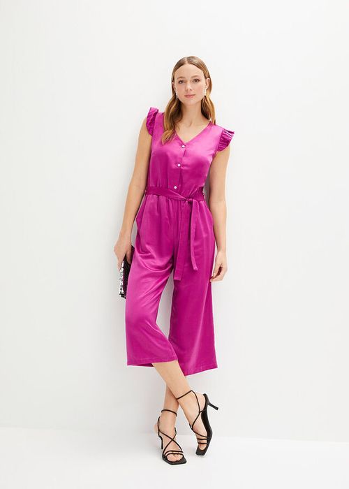 B.P.C fioletowy kombinezon satynowy z falbanami ^42