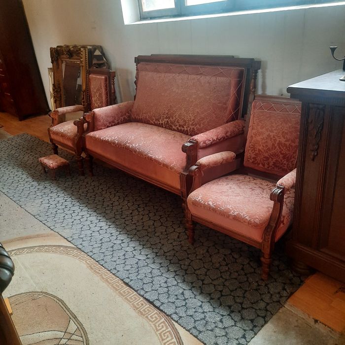 Stary piękny kpl eklektyczny sofa + fotel męski  + fotel damski OKAZJA