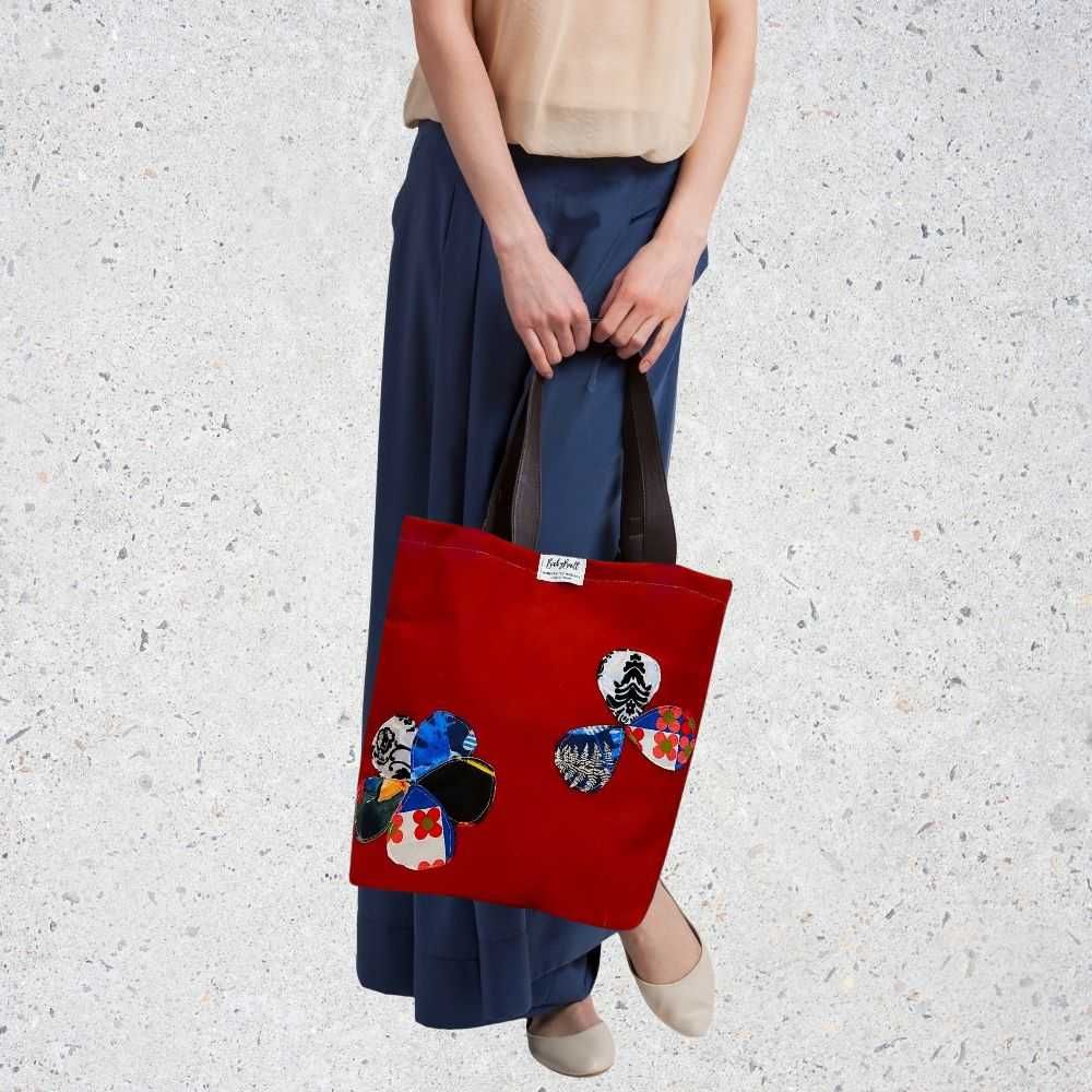 Torba na zakupy eko shopperka na ramię do ręki  – BORDOWA Z APLIKACJĄ