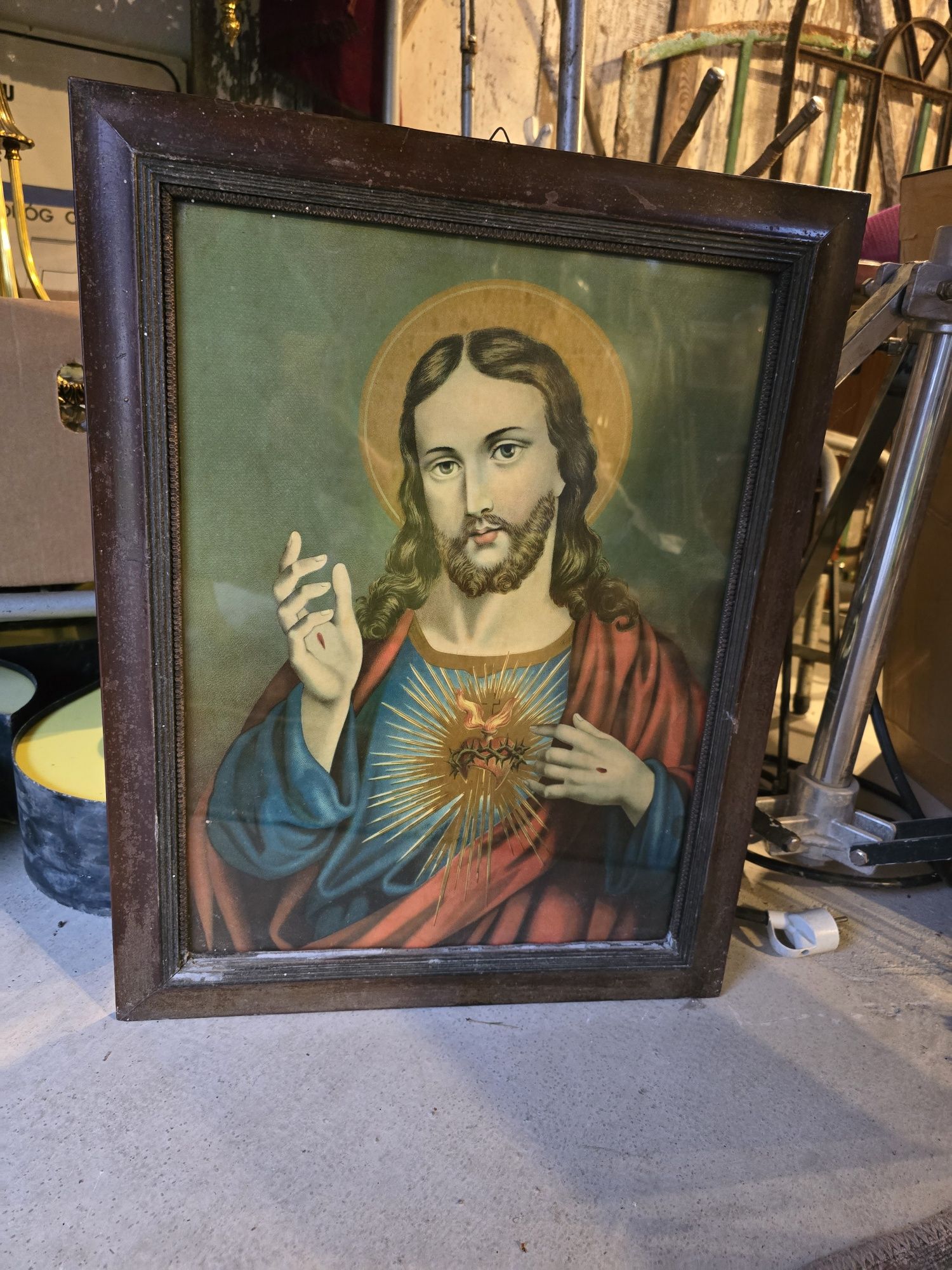 Stare oleodruki obrazy Serce Jezusa i Maryi - XIX wiek