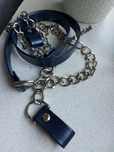 GRANATOWY/ BLUE NAVY eco pasek+srebrny łańcuch+zaczepy do obag moon l