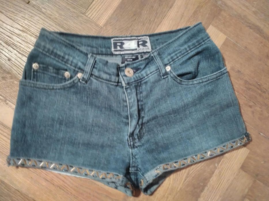 Джинсовые шорты стрейч на девочку cropp hand made обшиты бисером xs-xl
