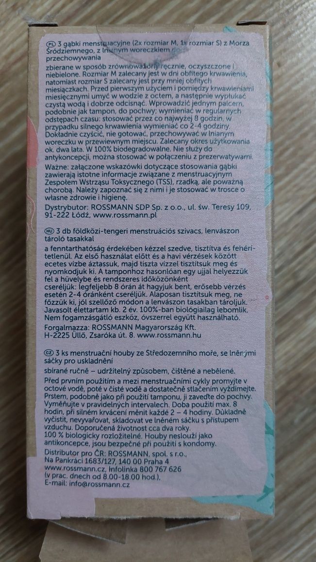 Gąbki menstruacyjne r. S, NOWE, 3 szt. Rossmann