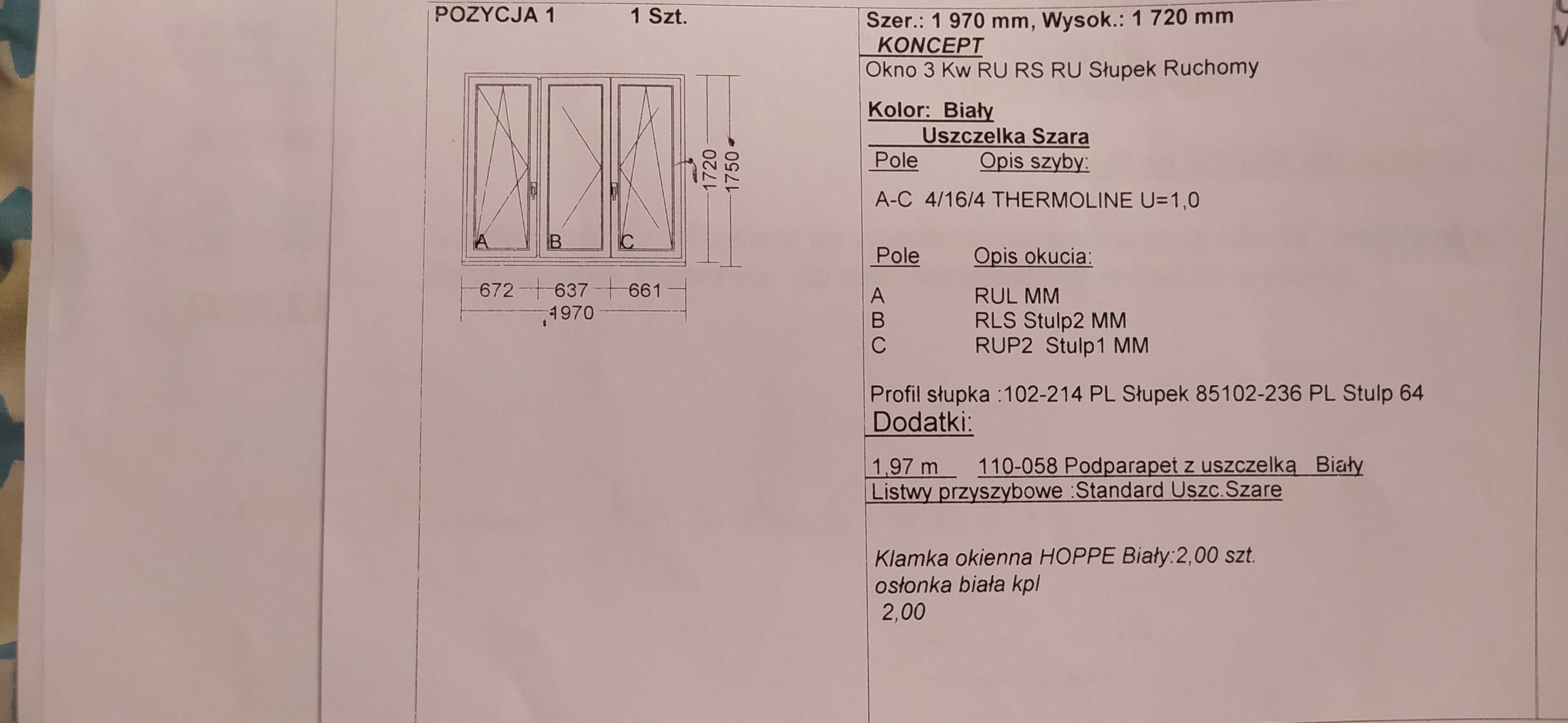 Okno OKNOPLAST trzyskrzydłowe z demontażu