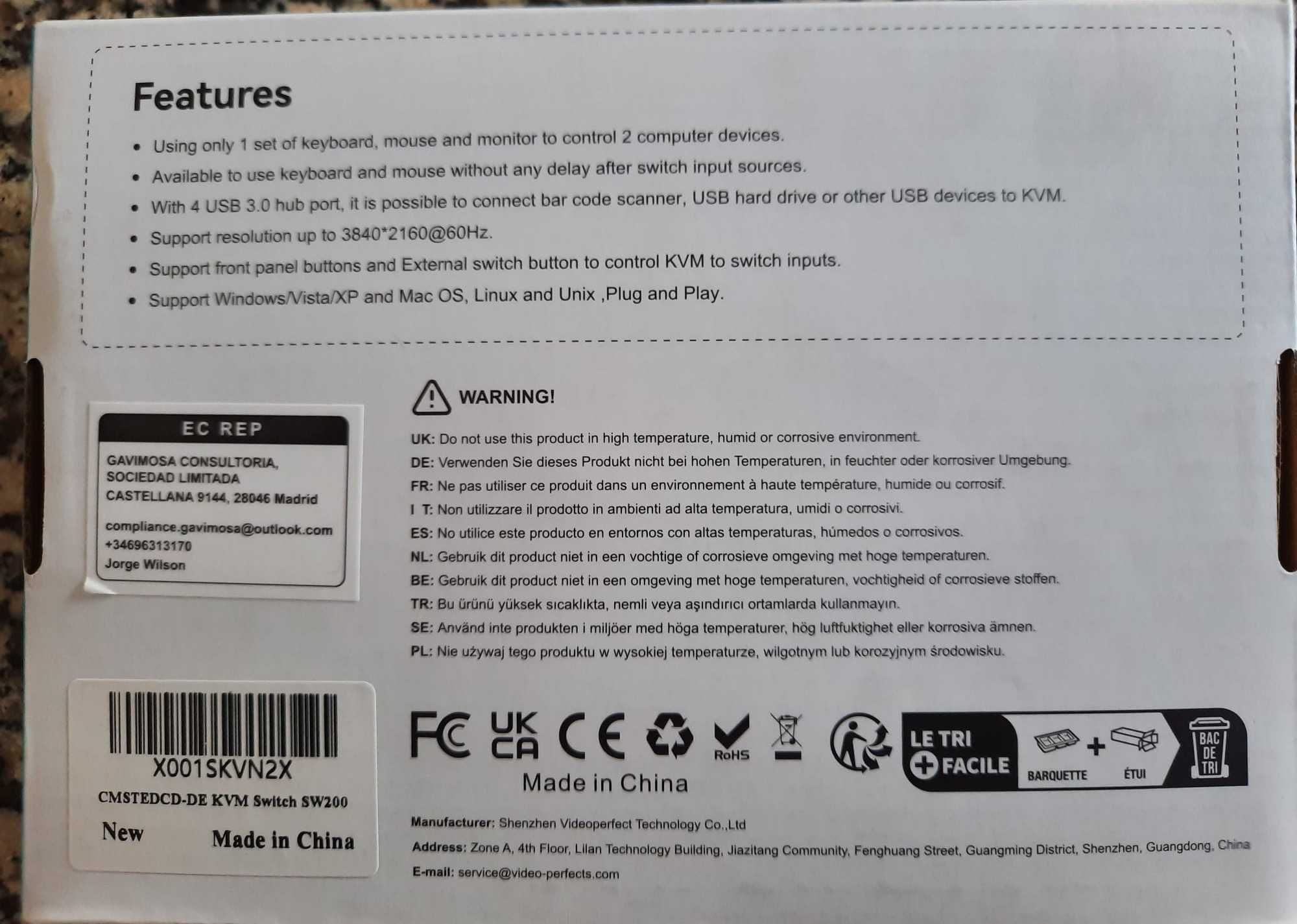 HDMI KVM Switch 4K60Hz Interruptor 2 x 1