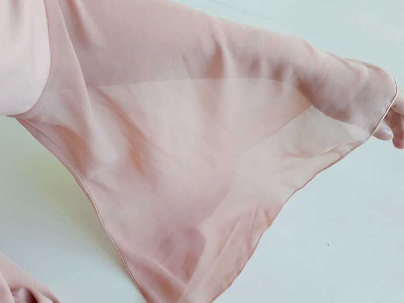 STAN IDEALNY Sukienka pudrowy róż rozmiar S/36 tiulowe rękawy #447