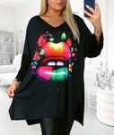 Bluzka plus size tunika asymetryczna dekolt 50/52/54/56 kolorowe usta