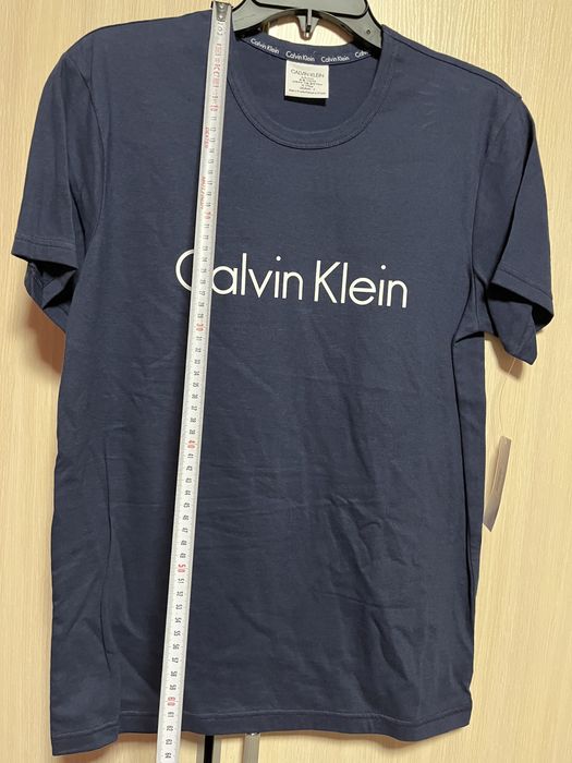 Calvin Klein t-shirt r S granatowa koszulka z napisem dość luźna