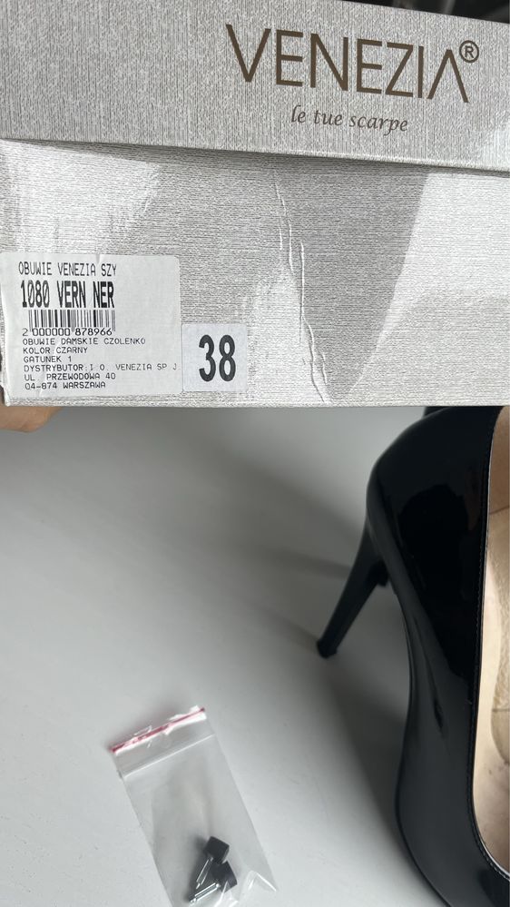 Venezia 1070 Ver Ner 38 czarne lakierowane skórzane szpilki skóra