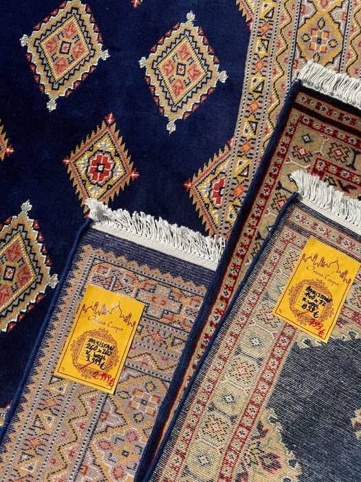 Dwa nowe kaszmirowe + jedwab DYWANY Pakistan Buchara 260x200 i 140x72