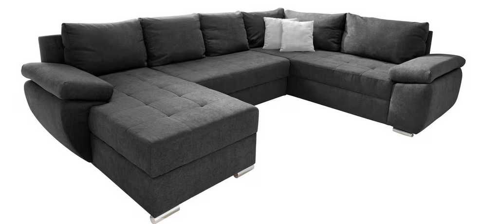 Sofa narożna narożnik U ciemny szary f.spania pojemnik na pościel