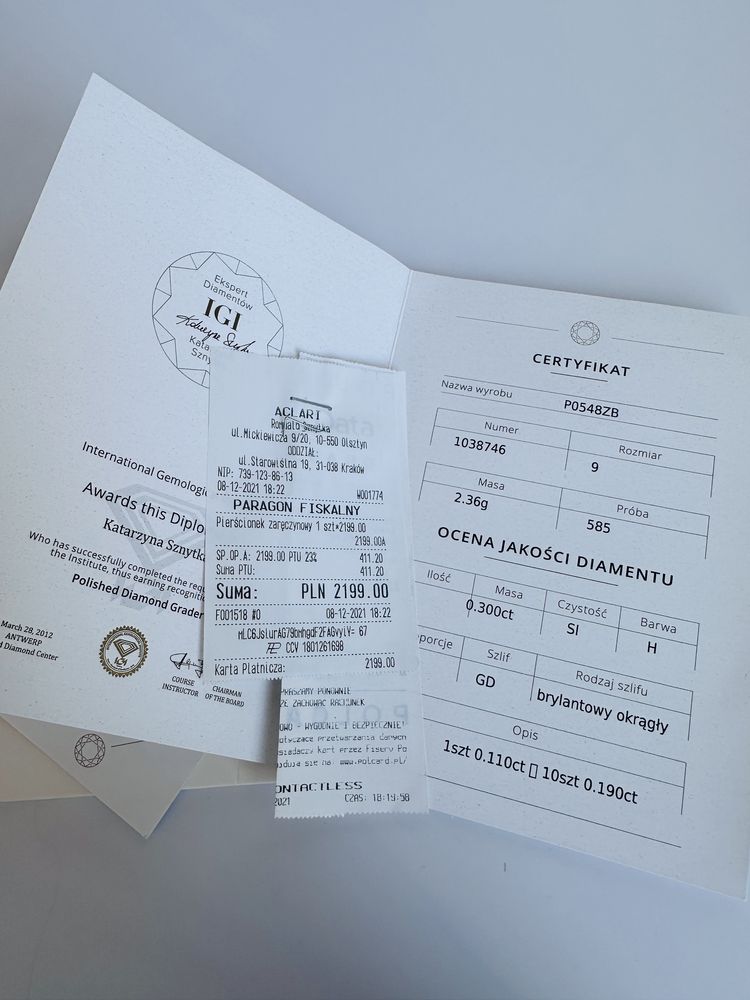 Aclari Diamonds pierścionek zaręczynowy z diamentami rozmiar 9