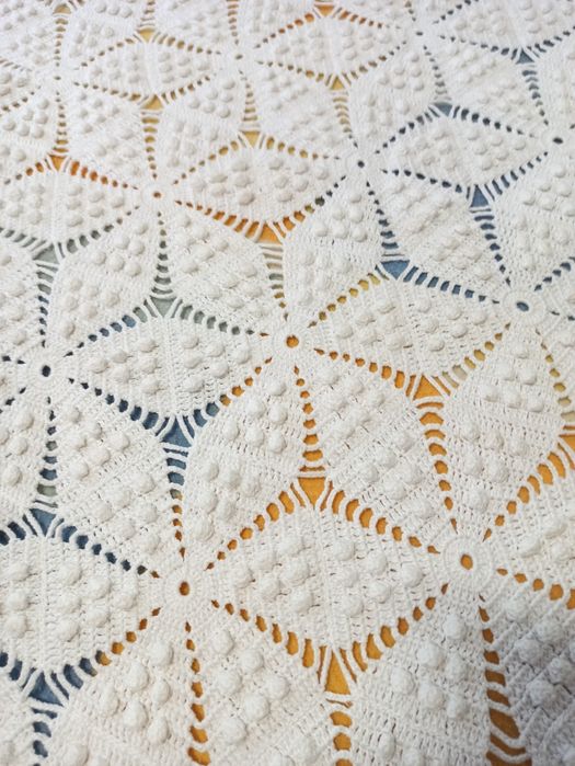 Colcha de crochet vintage, feita à mão cerca 1950