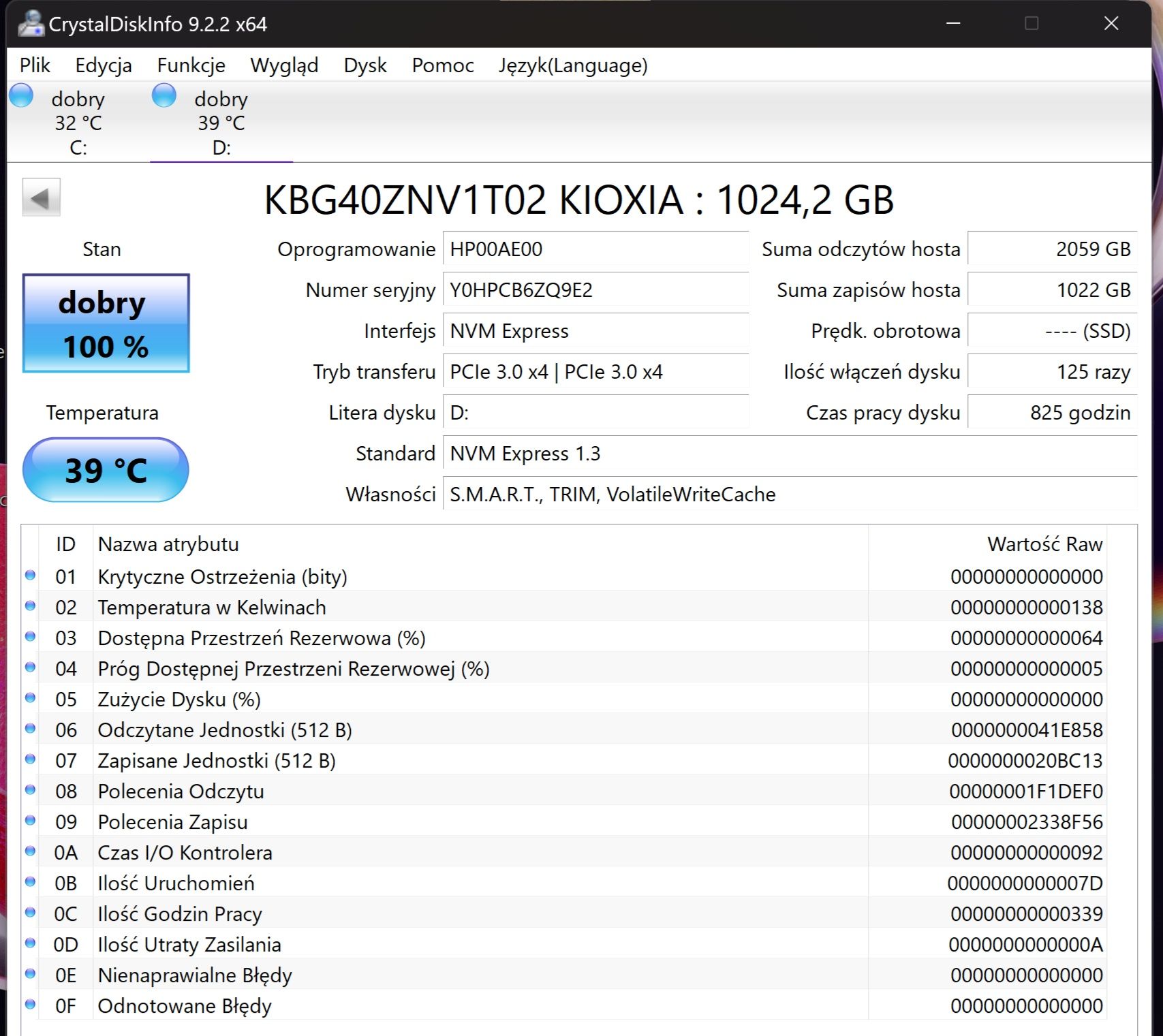 Dysk SSD 1TB M.2 kioxia KBG40ZNV1T02