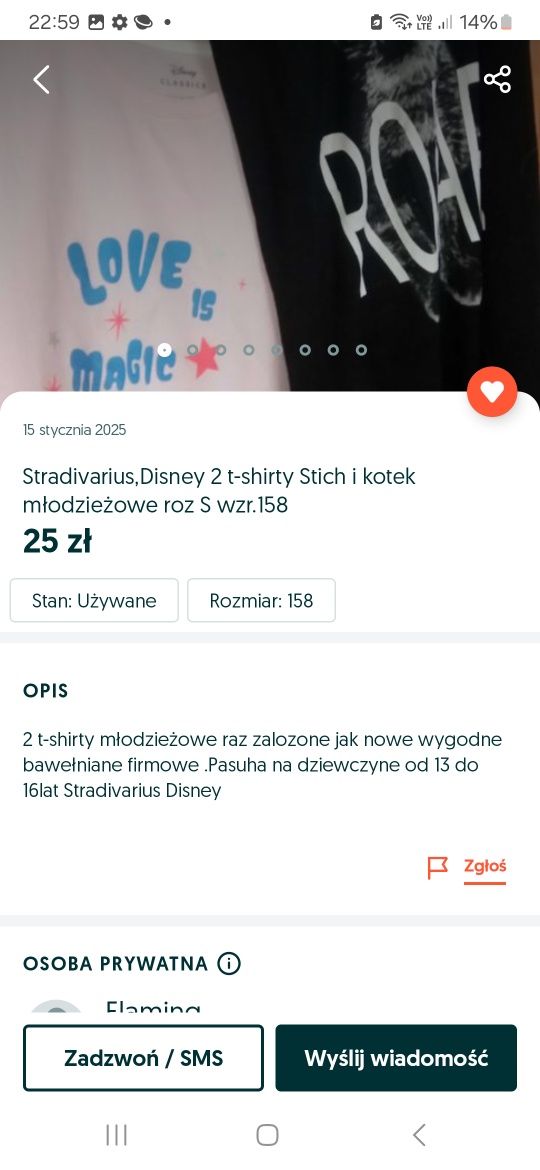 DUSNEY STICH 2 koszulki bawełniane roz S wzr 158