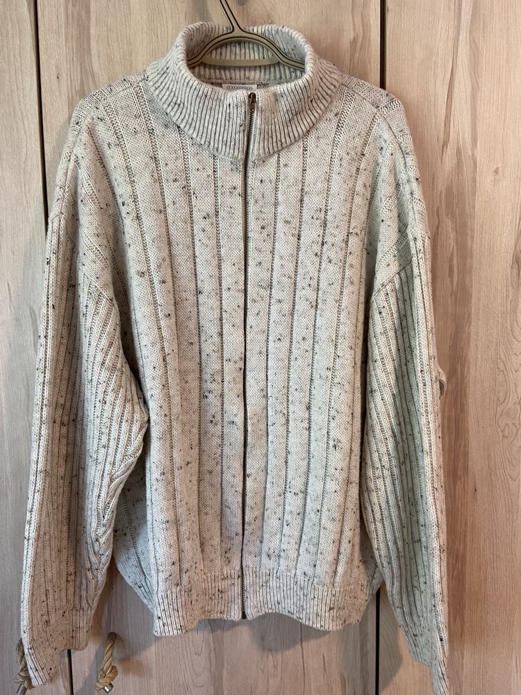 Canda C&A 3XL  męski sweter kardigan kremowy beżowy na zamek 30% wełna