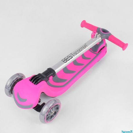 Самокат трехколесный складной самокат Best scooter розовый колеса свет