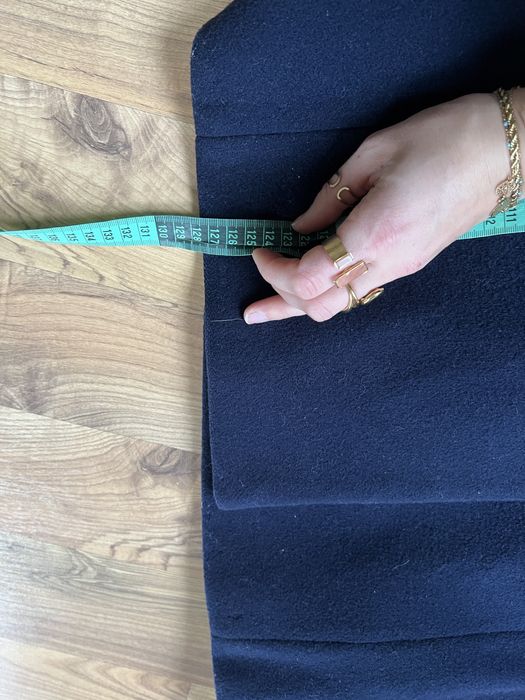 Płaszcz długi kaszmirowy wełniany 42 XL z futerkiem granatowy