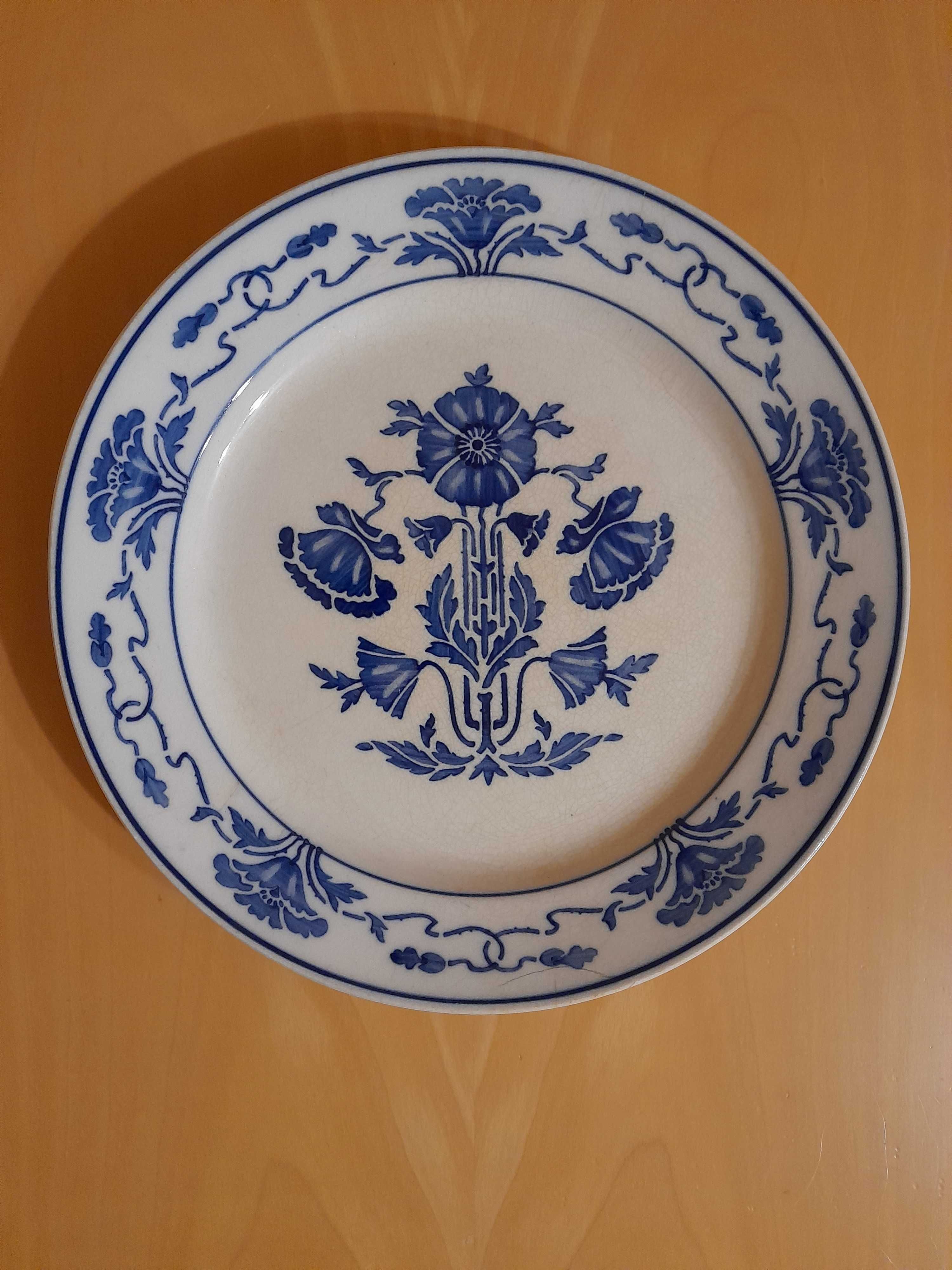 porcelana stary malowany niebieski talerz vintage PRL 22,5 cm