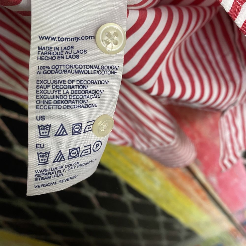 Biała bawełniana męska koszula na długi rękaw w paski Tommy Hilfiger M