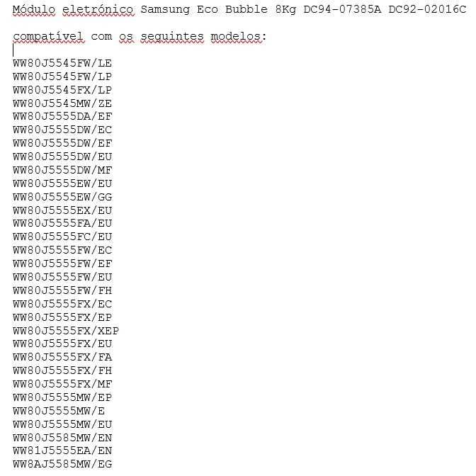 Programador / Módulo eletrónico Samsung Eco Bubble 8Kg série WW80J55