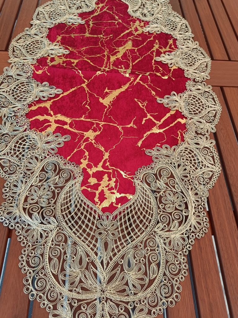 Bieżnik nowy welur złota gipiura 90x40cm