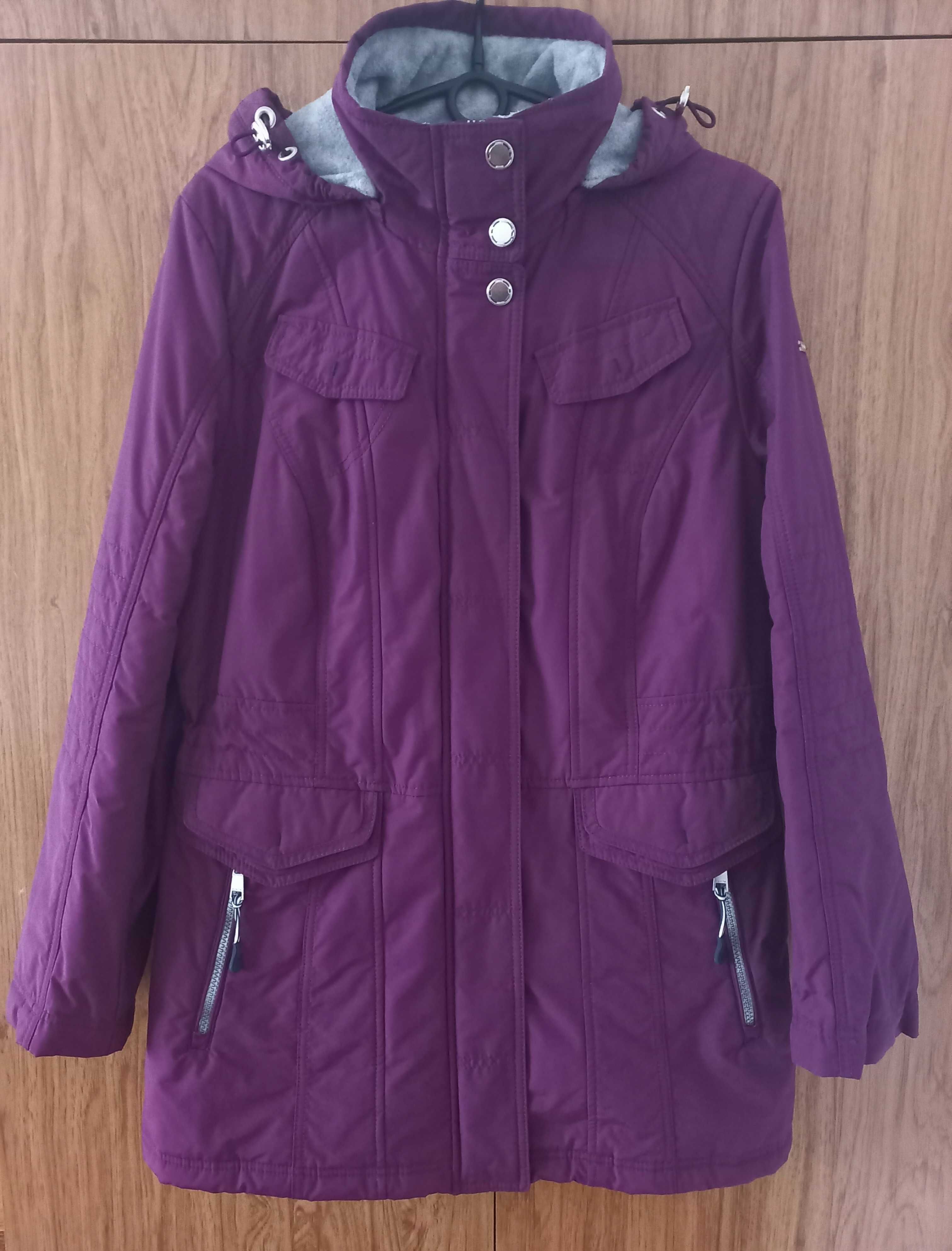 BONITA fioletowa długa dłuższa kurtka płaszcz pikowana 38 M 40 L