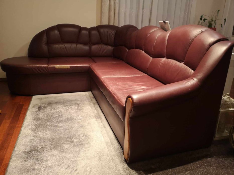 Kanapa skórzana brązowa skóra sofa narożnik meble salon 172 cm