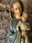 Stara sygnowana figura Matki Bożej Maryja z dzieciątkiem Jezus